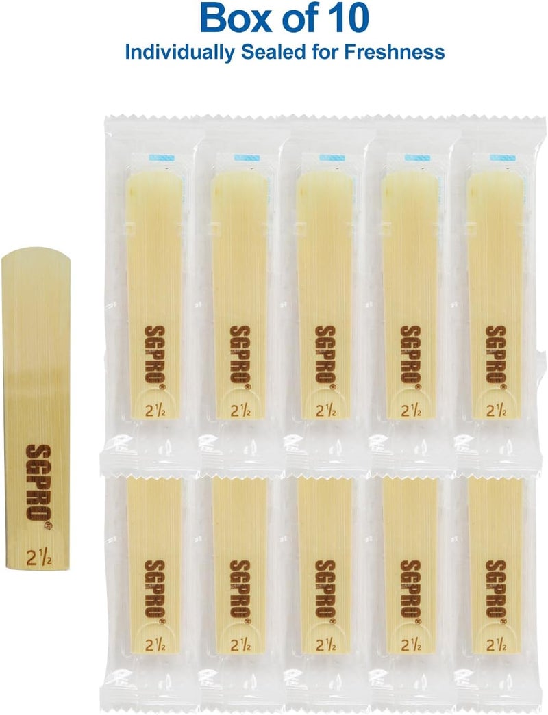 SGPRO Professional Saxophone Reeds (10-Pack) - 2.5/3 Strength for Alto/Tenor - Vibrant Sound & Easy Playability (Strength 2.5) - Image 2